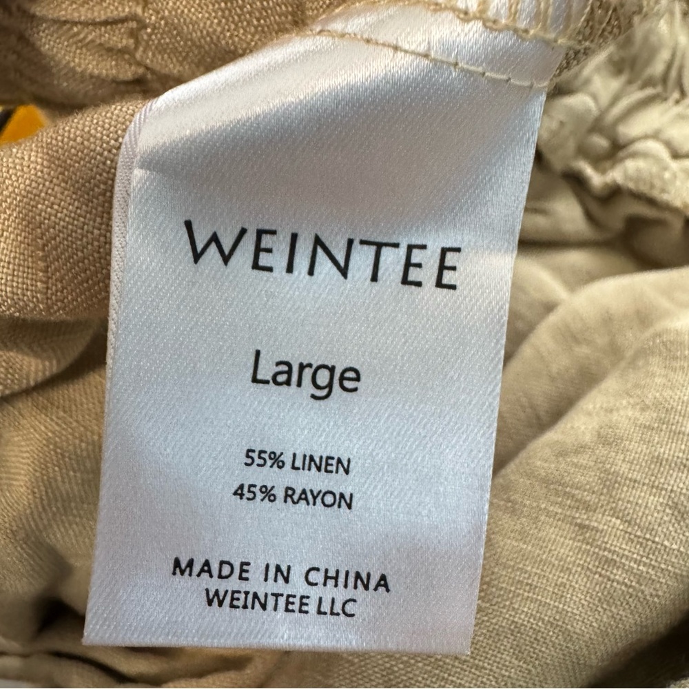 Weintee High Waisted Linen Blend Drawstring Shorts Khaki Pockets. Women’s Large - Picture 3 of 9